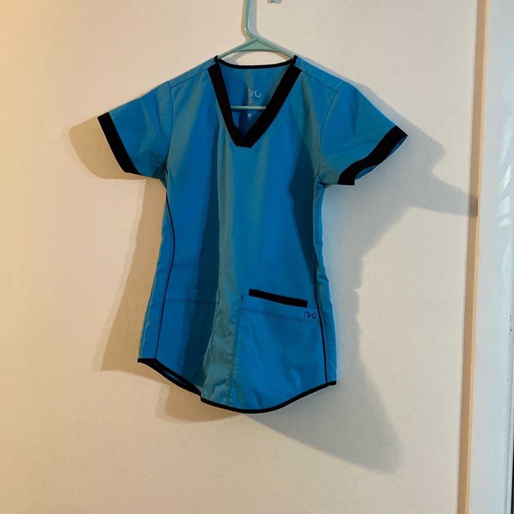 Light blue and black scrub shirt